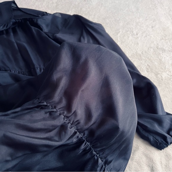 Johnny Was Pete & Greta Silky Lagenlook Billowy Ruffle Hem Dress Navy Blue Sz M - Picture 9 of 11